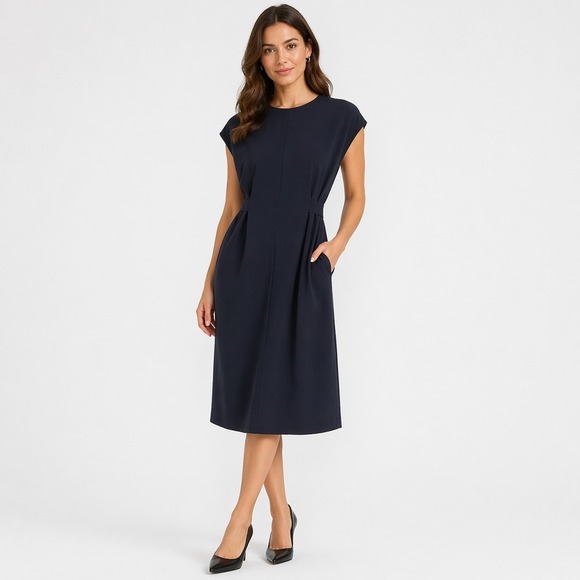 COS Dresses & Skirts - COS Silk Shift Dress Womens XS Navy Blue Cap Sleeve Belted Minimalist EU 32
